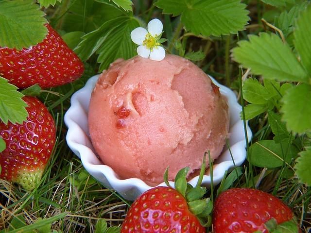 Le sorbet fraise avec ses 55% de fraise de saison fraîchement pressées